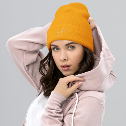 Feather Cuffed Beanie (White)