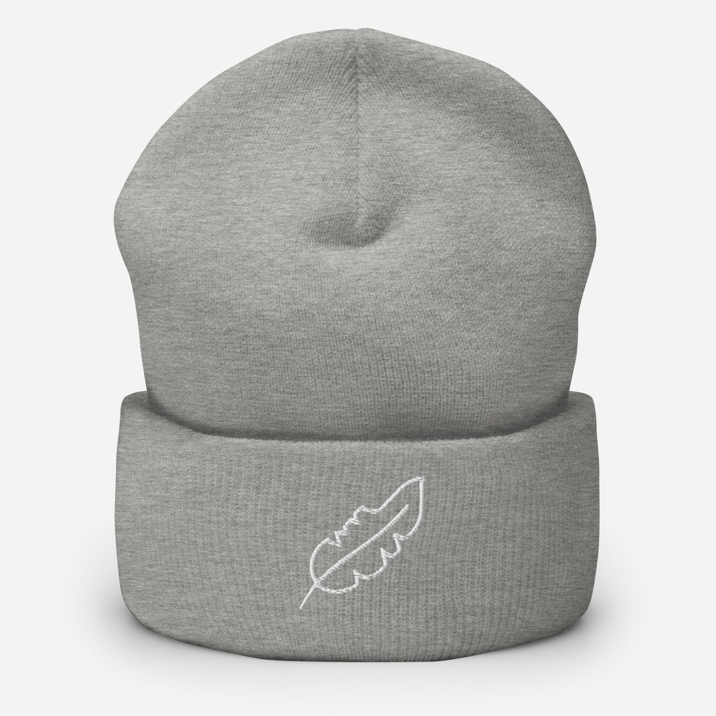 Feather Cuffed Beanie (White)