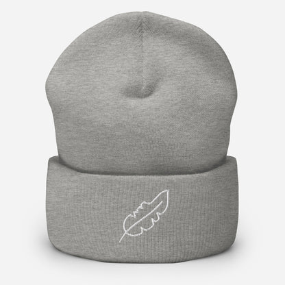 Feather Cuffed Beanie (White)