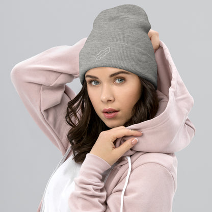 Feather Cuffed Beanie (White)