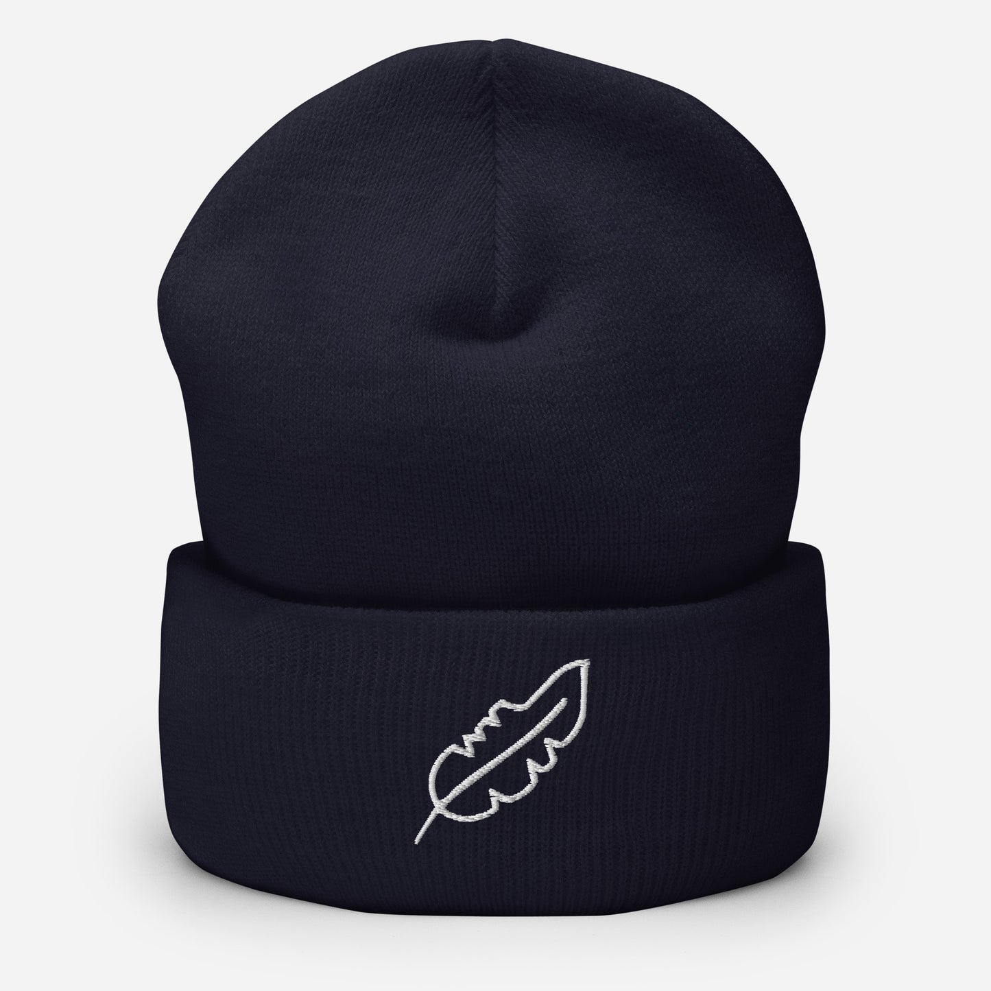 Feather Cuffed Beanie (White)