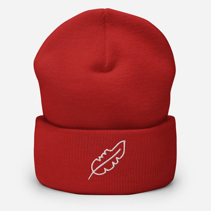 Feather Cuffed Beanie (White)