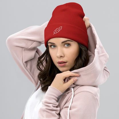 Feather Cuffed Beanie (White)