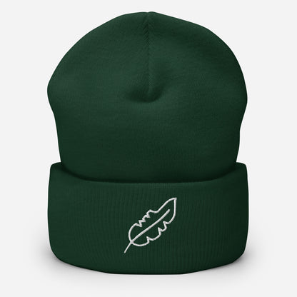 Feather Cuffed Beanie (White)
