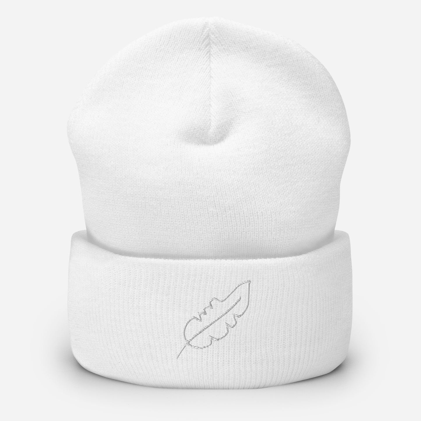 Feather Cuffed Beanie (White)
