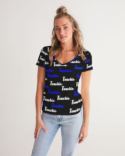Texeria Monogram Blue Women's V-Neck Tee