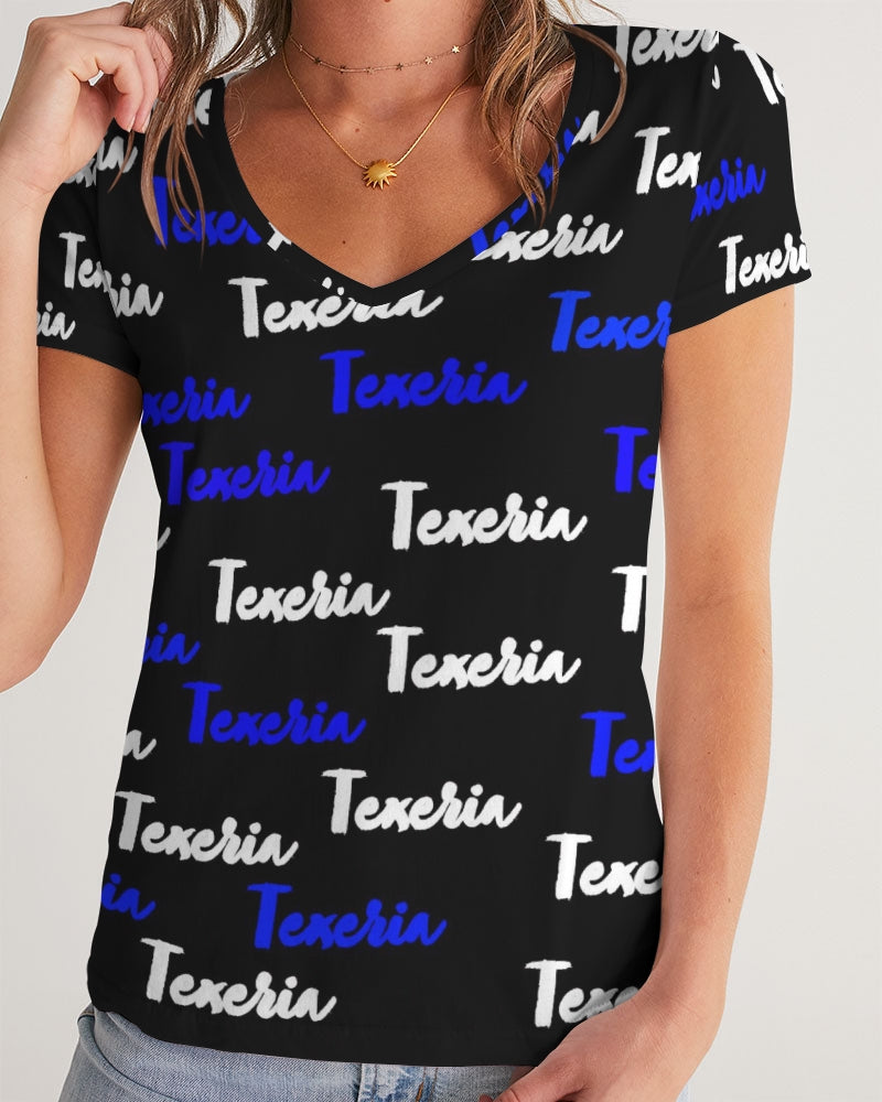 Texeria Monogram Blue Women's V-Neck Tee