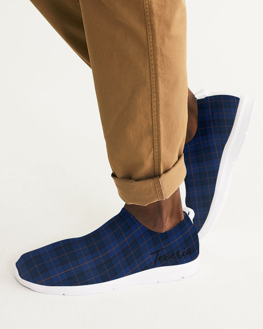 Blue Plaid Men's Slip-On Flyknit Shoe