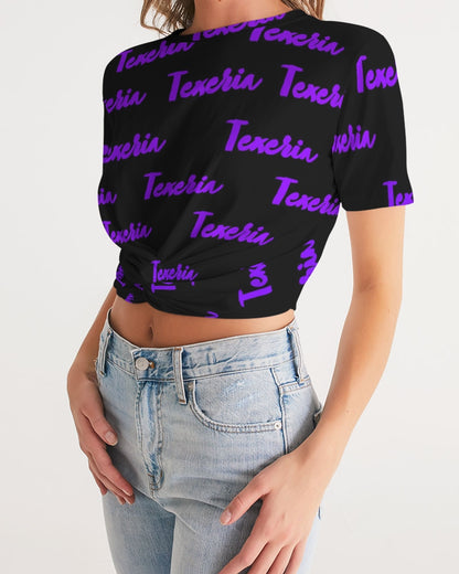 Texeria Monogram purple Women's Twist-Front Cropped Tee