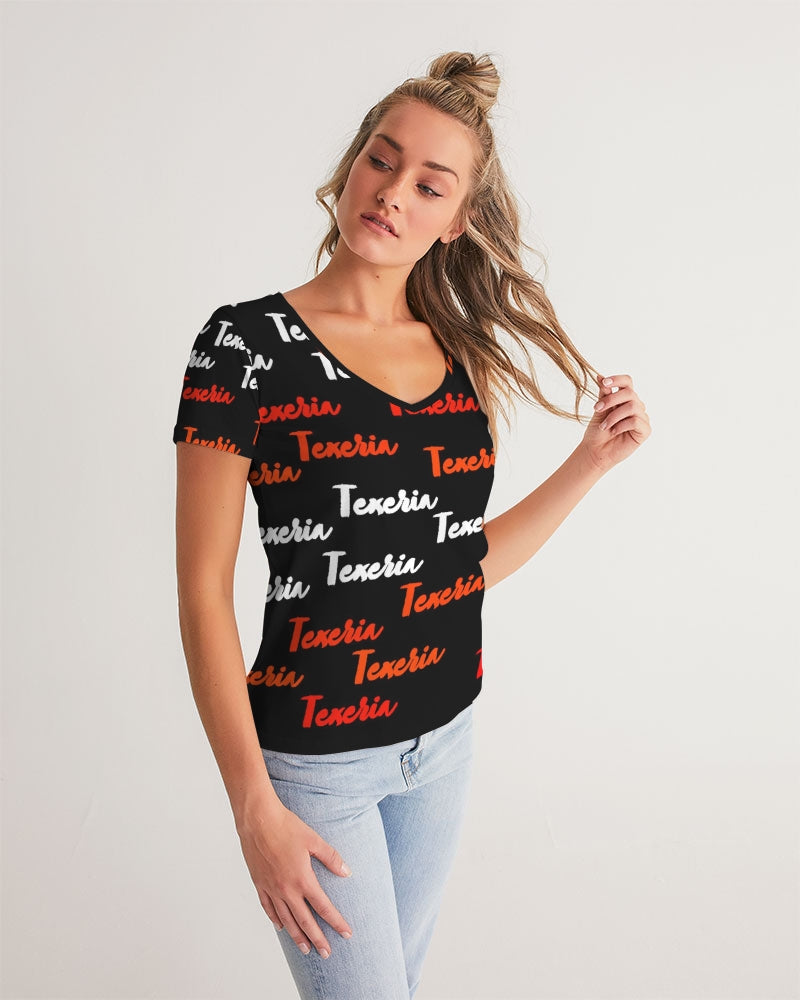 Texeria Monogram Red Women's V-Neck Tee