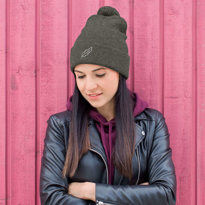 Feather Pom-Pom Beanie (White)