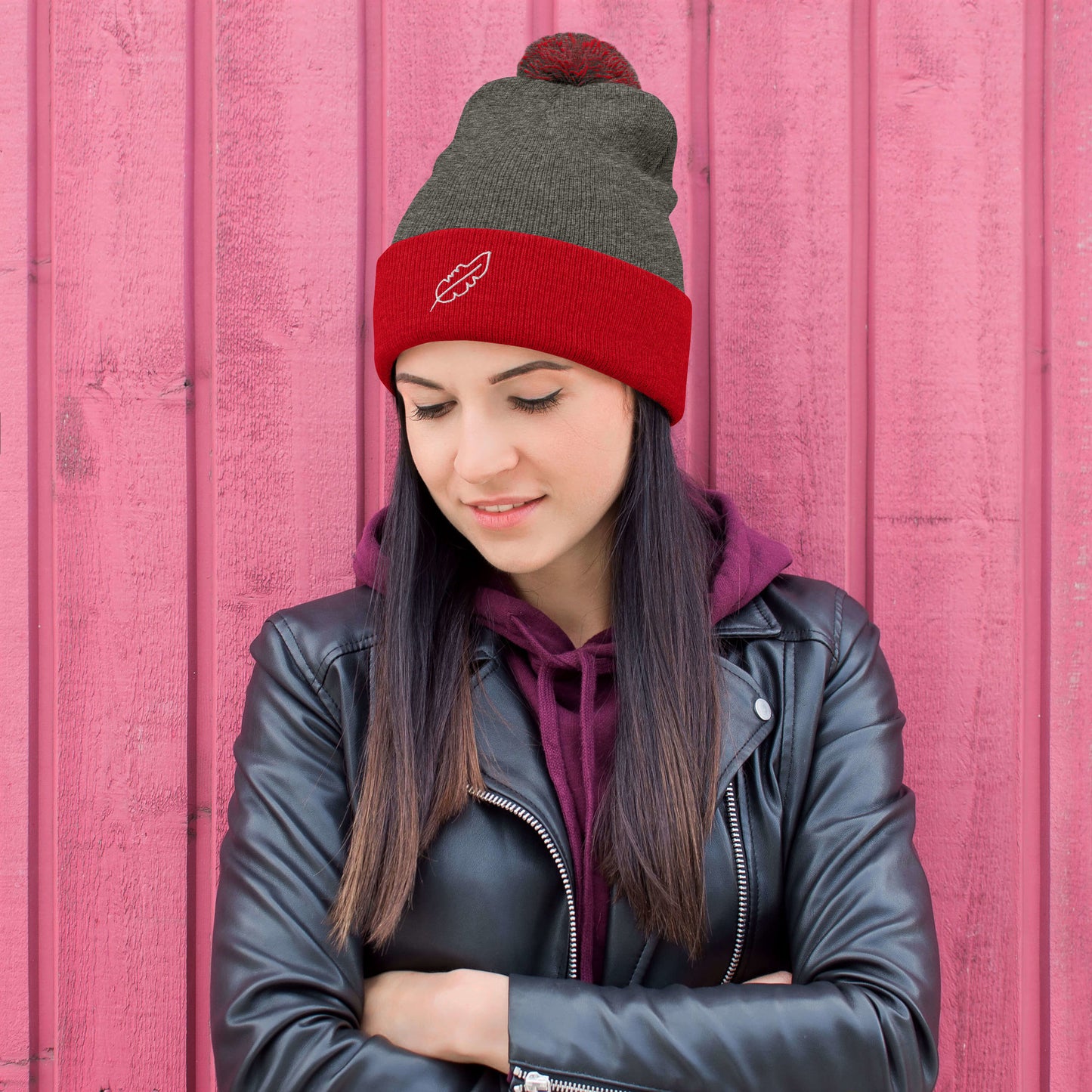Feather Pom-Pom Beanie (White)