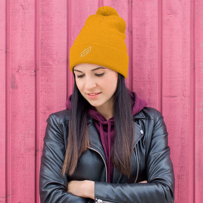Feather Pom-Pom Beanie (White)