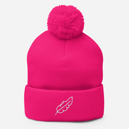 Feather Pom-Pom Beanie (White)