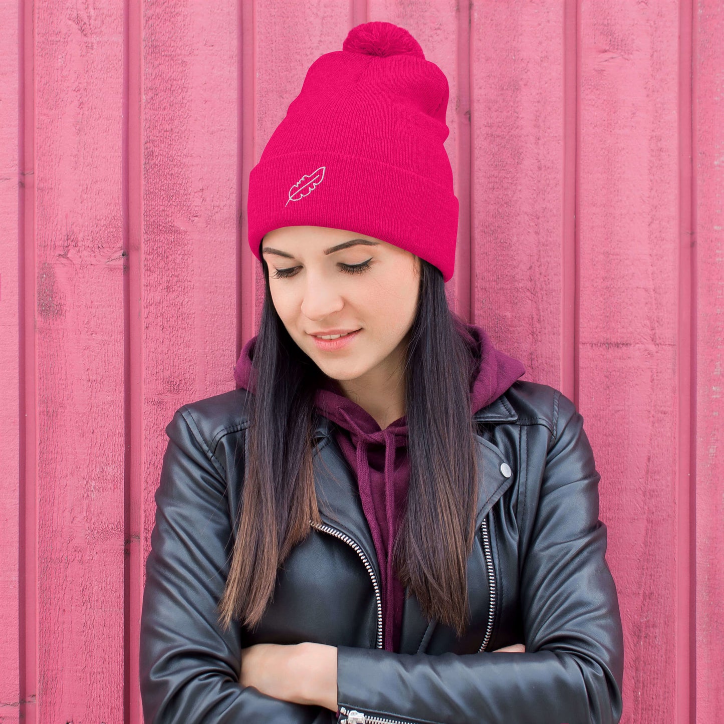 Feather Pom-Pom Beanie (White)