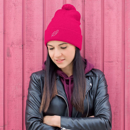 Feather Pom-Pom Beanie (White)