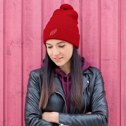 Feather Pom-Pom Beanie (White)