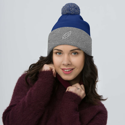 Feather Pom-Pom Beanie (White)
