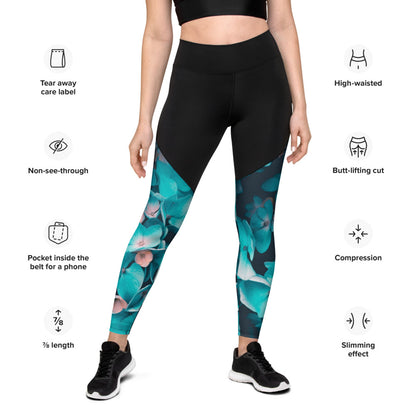 Teal Floral Sports Leggings